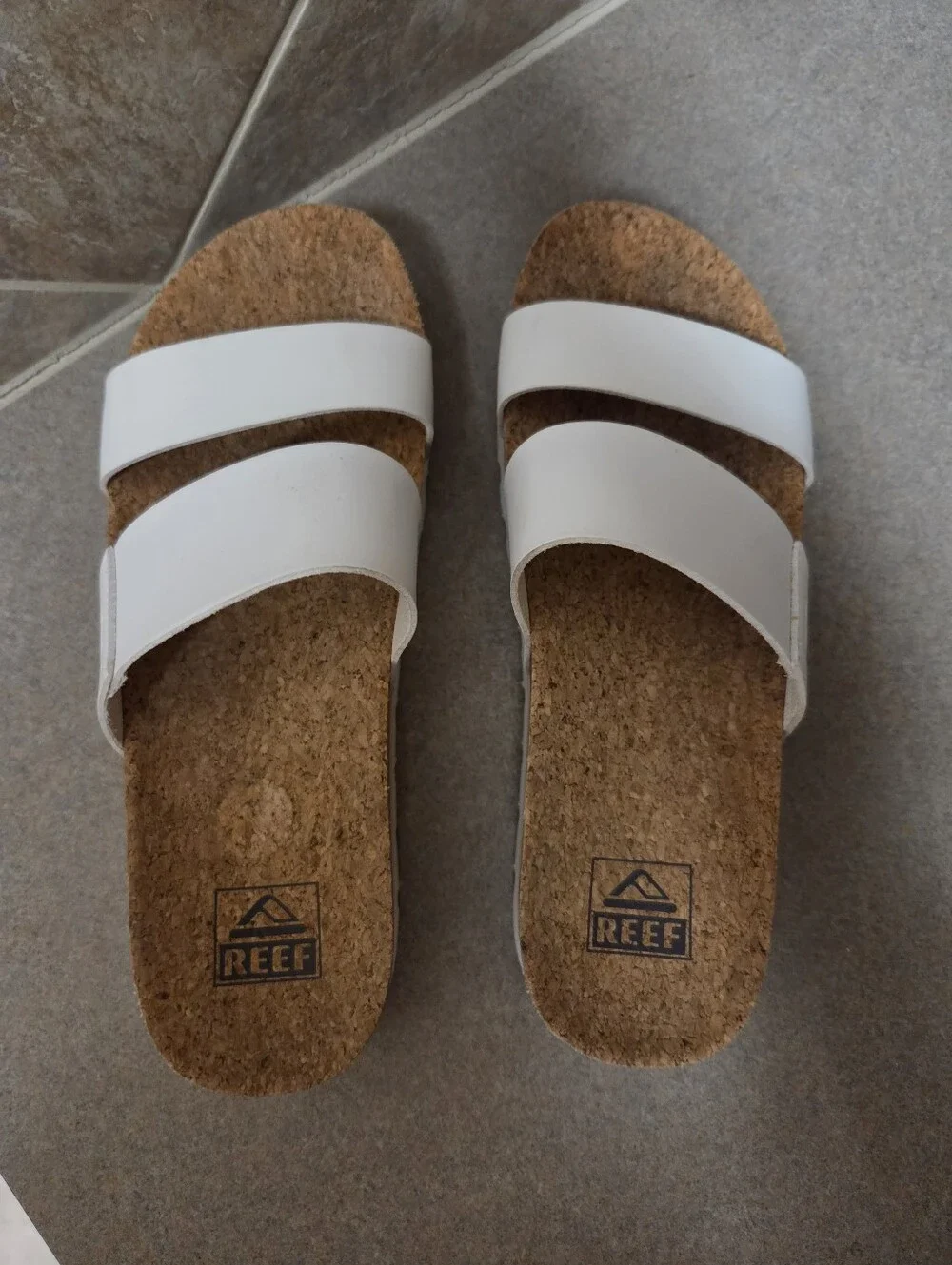 Reef White Double-Strap Cork Footbed Slides Size 8
